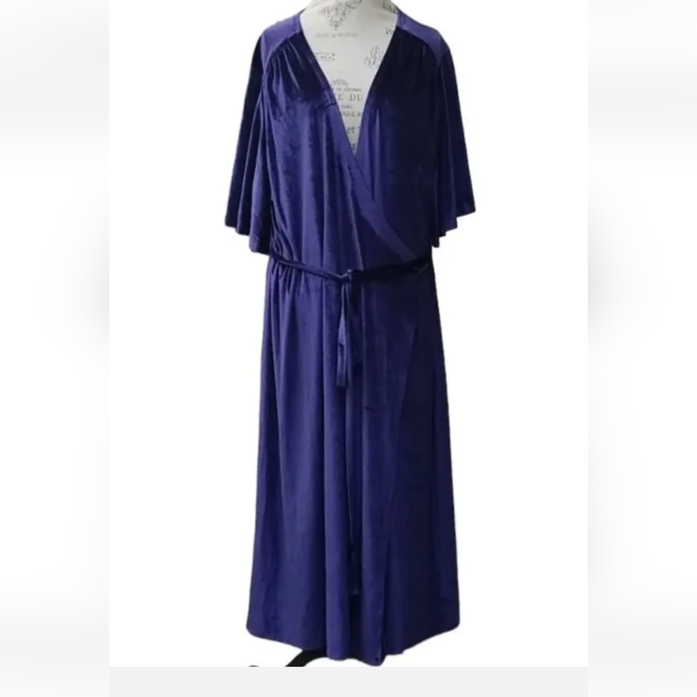 Y2k Boutique JCP Velvet Evening Blue Wrap Dress Tie Velour Woman Plus Sz 2x New